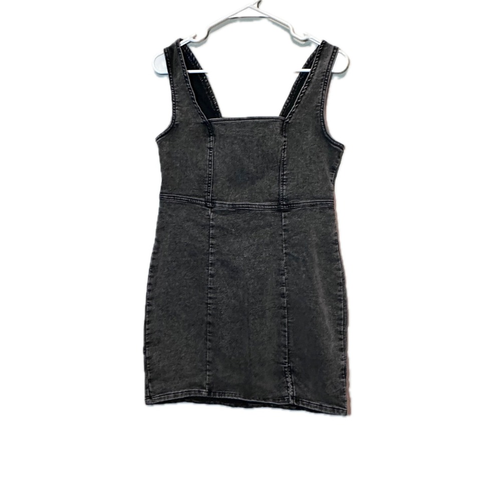 No Boundaries Black Acid Wash Denim Mini‎ Dress Sleeveless Square Neck Small 4-6